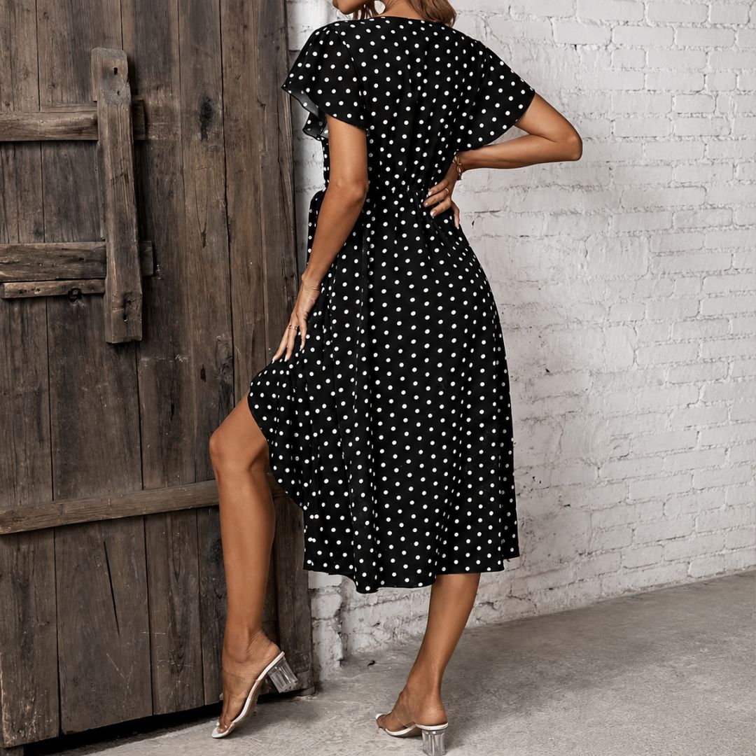 Procida Polka Dot Ruffle Wrap Dress
