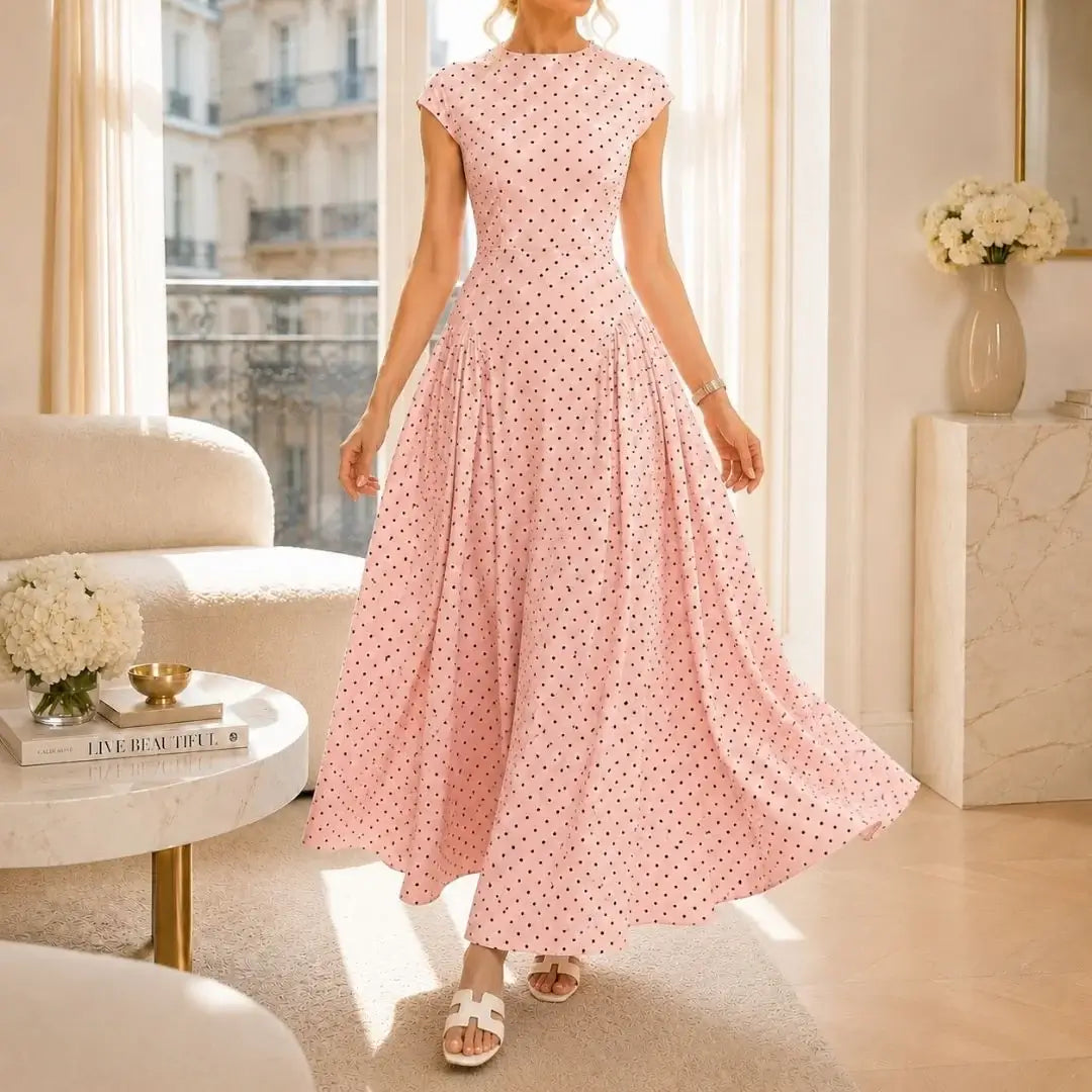 Altea Polka Dot French-Style Maxi Dress
