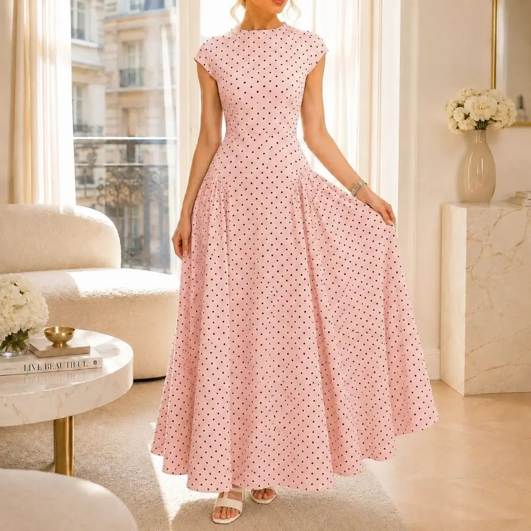 Altea Polka Dot French-Style Maxi Dress