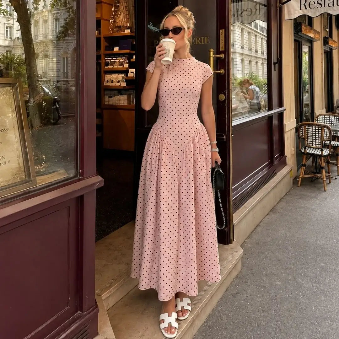 Altea Polka Dot French-Style Maxi Dress