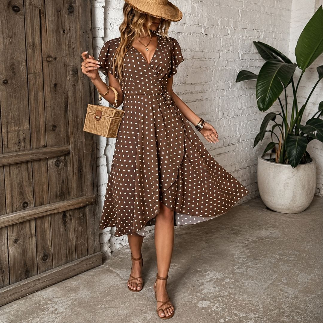 Procida Polka Dot Ruffle Wrap Dress