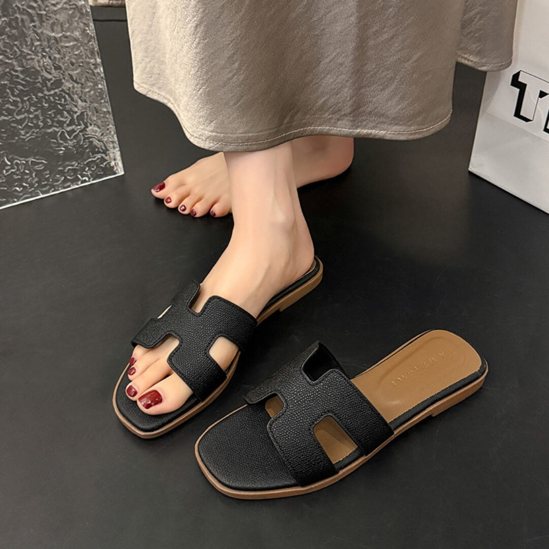 Solaia Flat Slide Sandals