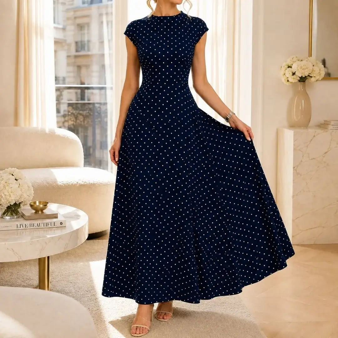 Altea Polka Dot French-Style Maxi Dress