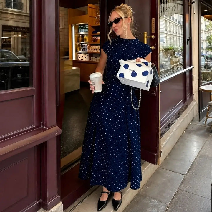 Altea Polka Dot French-Style Maxi Dress