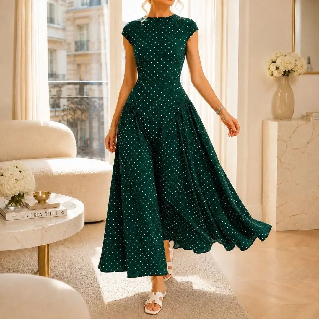 Altea Polka Dot French-Style Maxi Dress