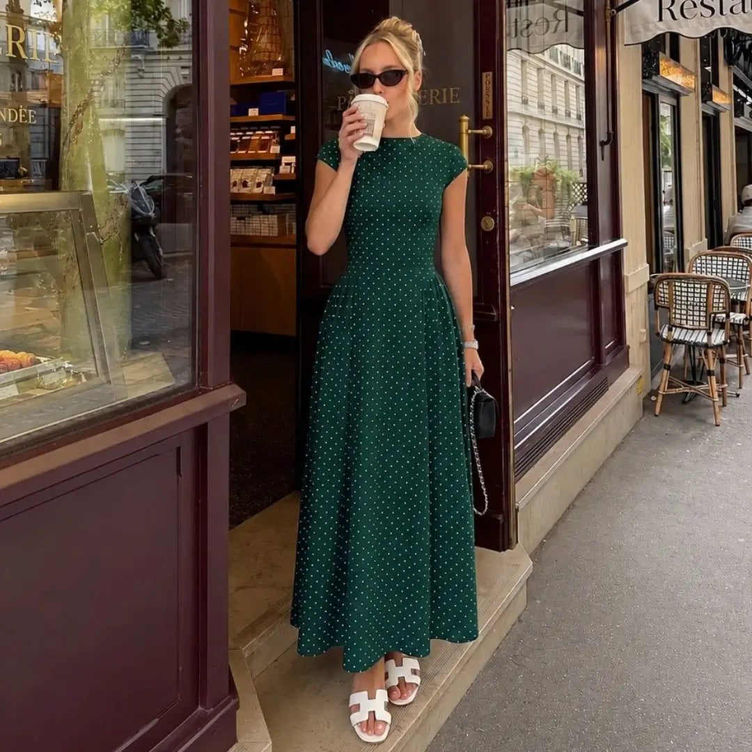 Altea Polka Dot French-Style Maxi Dress
