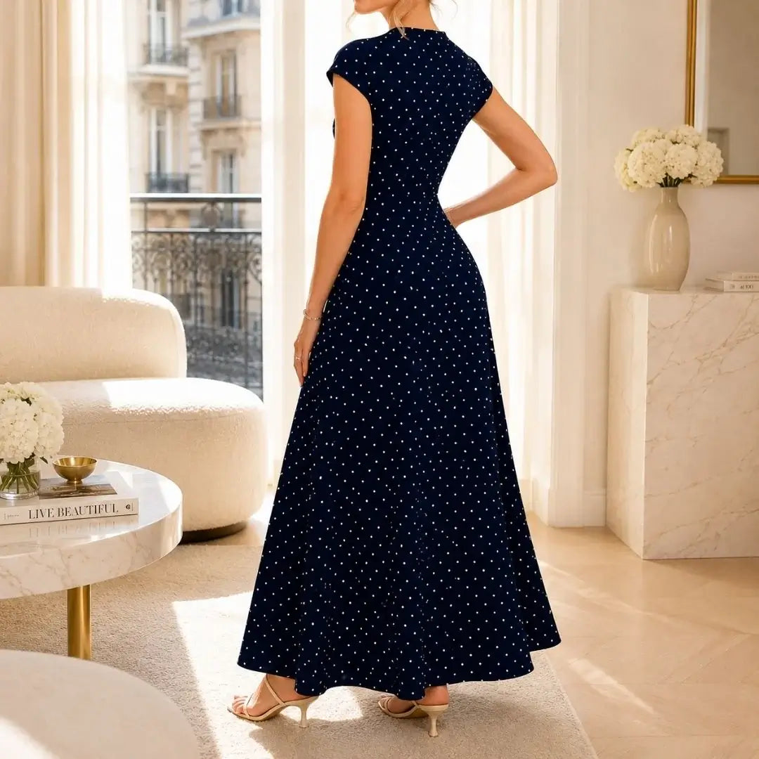 Altea Polka Dot French-Style Maxi Dress