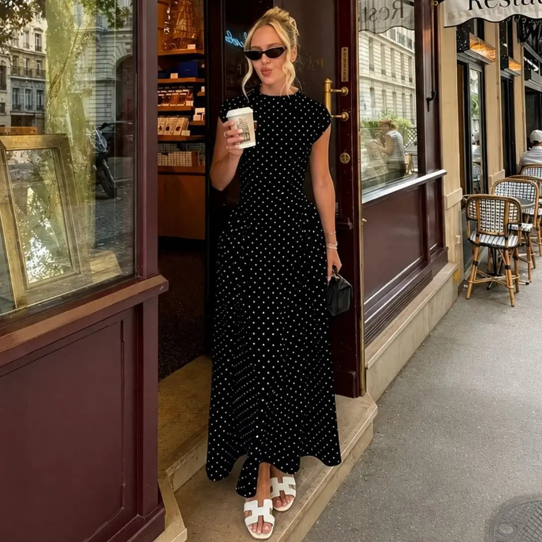 Altea Polka Dot French-Style Maxi Dress