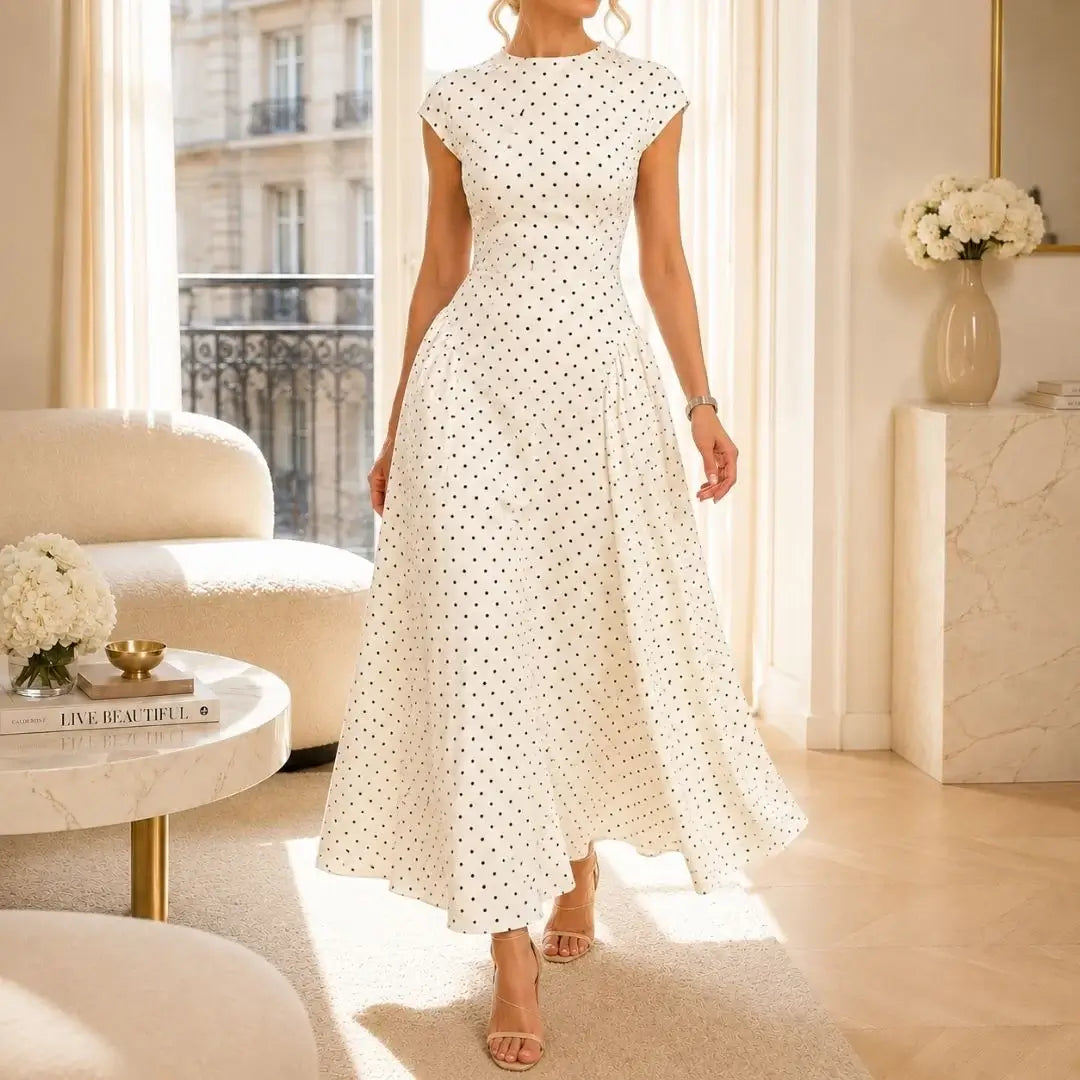 Altea Polka Dot French-Style Maxi Dress