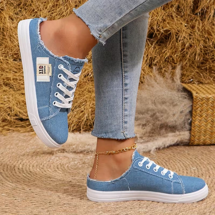 Juliet Frayed Denim Mule Sneakers