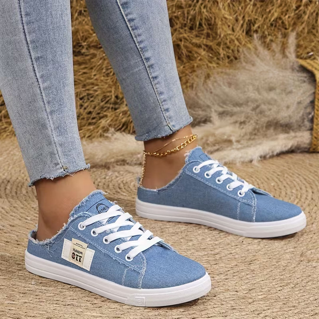 Juliet Frayed Denim Mule Sneakers