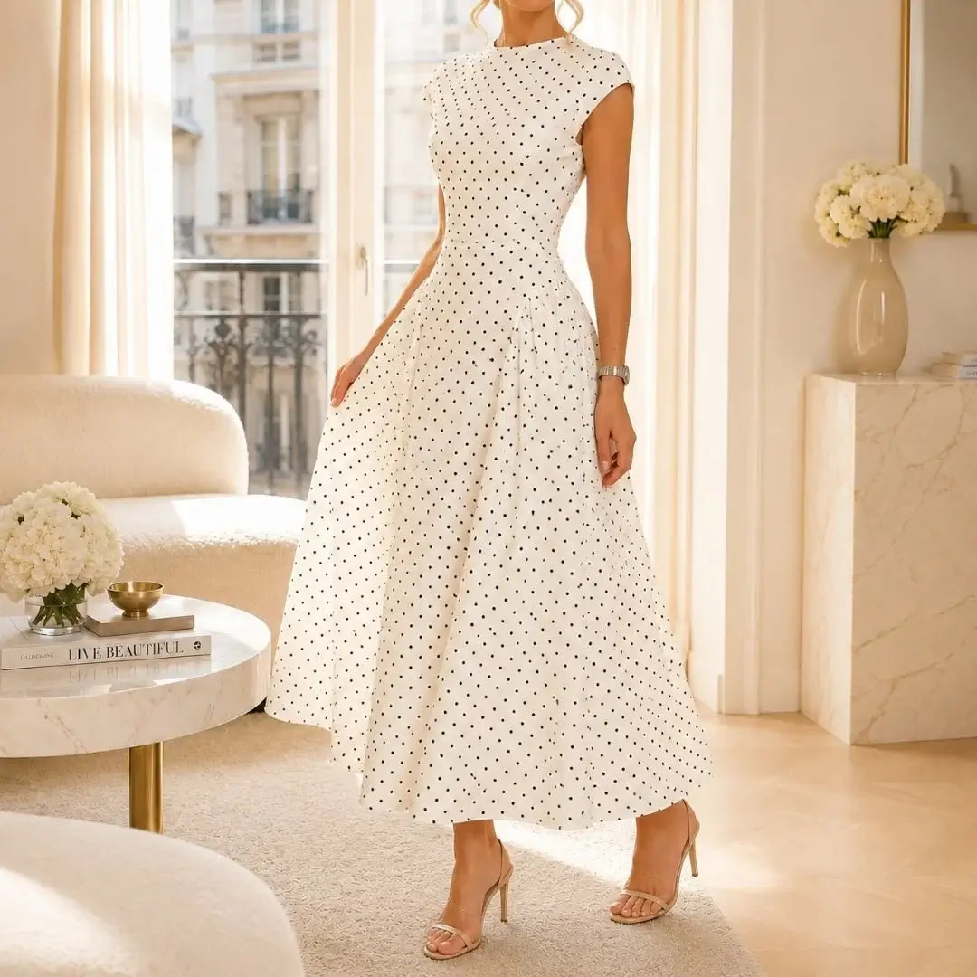 Altea Polka Dot French-Style Maxi Dress