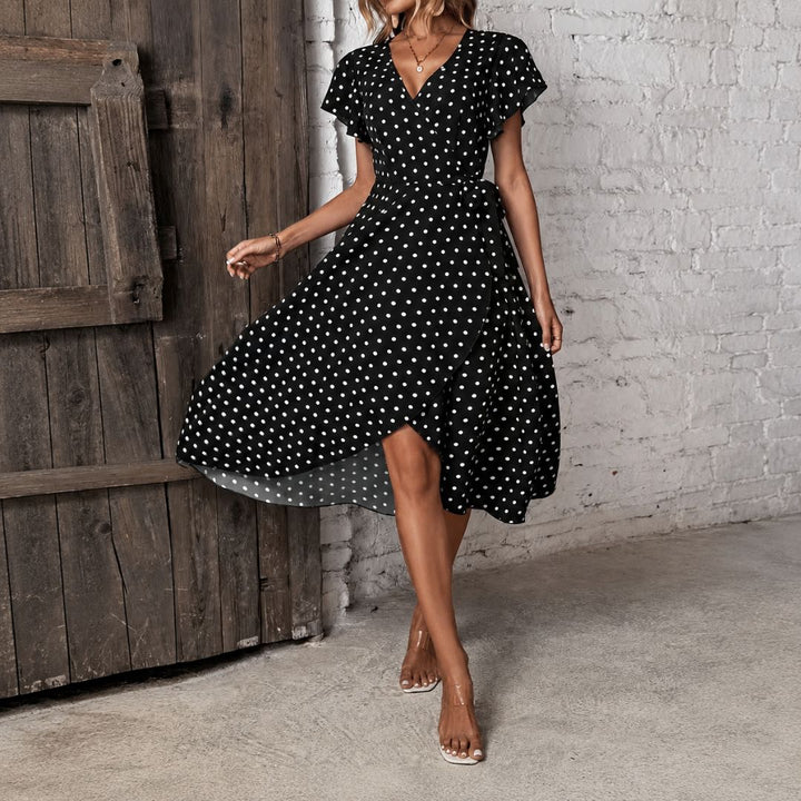 Procida Polka Dot Ruffle Wrap Dress