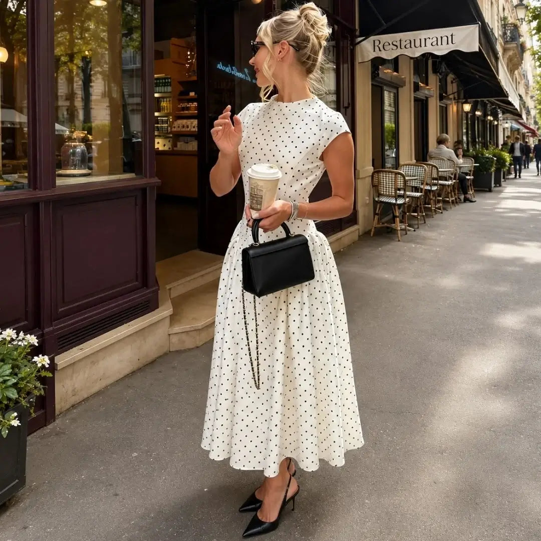 Altea Polka Dot French-Style Maxi Dress
